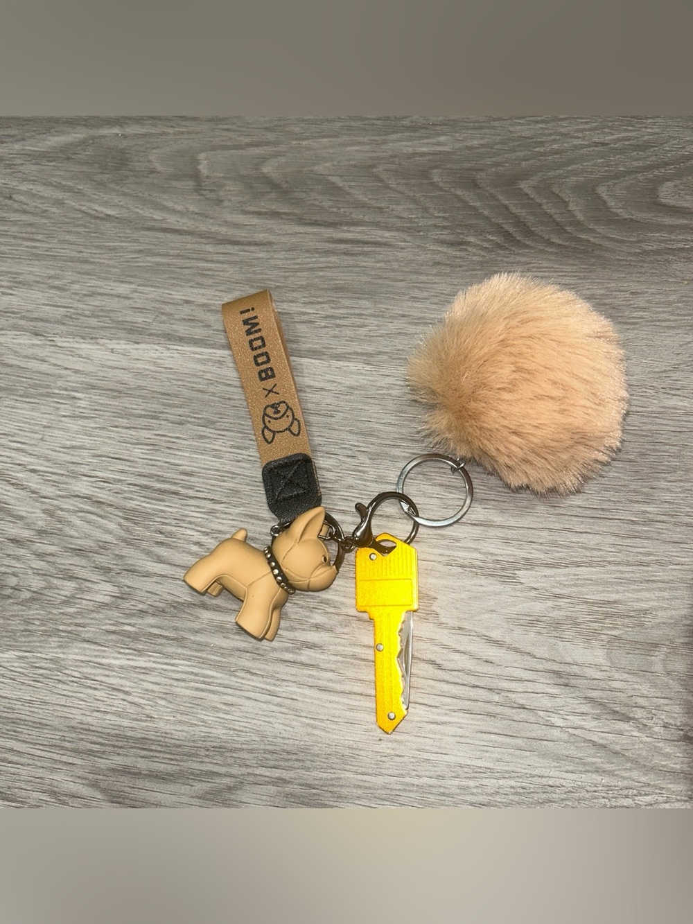 Beige Dog Pom-Pom Keychain